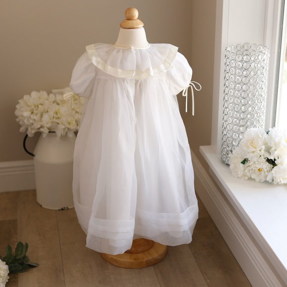 RARE Strasburg Dress Heirloom White Organza Ivory Satin Trim FLOWER GIRL NWT - Picture 3 of 5